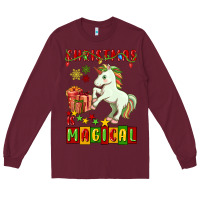 Burgundy christmas magical unicorn Long Sleeve Tee - FaDigitalArtStudio