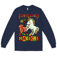 Navy christmas magical unicorn Long Sleeve Tee - FaDigitalArtStudio