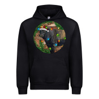 Black Black Angus Bull with Christmas Lights Urban Hoodie - RanaPortraitStore