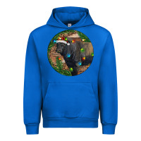 Cobalt Black Angus Bull with Christmas Lights Urban Hoodie - RanaPortraitStore