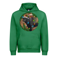 Emerald Black Angus Bull with Christmas Lights Urban Hoodie - RanaPortraitStore