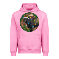 Fuchsia Pink Black Angus Bull with Christmas Lights Urban Hoodie - RanaPortraitStore