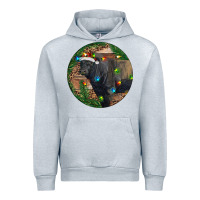 Heather Grey Black Angus Bull with Christmas Lights Urban Hoodie - RanaPortraitStore