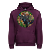 Mauve Wine Black Angus Bull with Christmas Lights Urban Hoodie - RanaPortraitStore