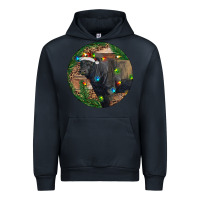 Navy Black Angus Bull with Christmas Lights Urban Hoodie - RanaPortraitStore