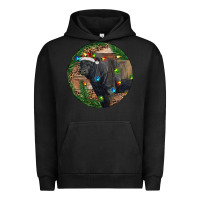 Pigment Black Black Angus Bull with Christmas Lights Urban Hoodie - RanaPortraitStore