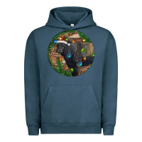 Pigment Midnight Navy Black Angus Bull with Christmas Lights Urban Hoodie - RanaPortraitStore