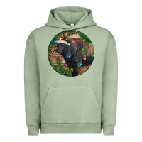 Pigment Oil Green Black Angus Bull with Christmas Lights Urban Hoodie - RanaPortraitStore