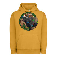Pigment Peanut Butter Black Angus Bull with Christmas Lights Urban Hoodie - RanaPortraitStore