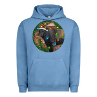Pigment Pebble Blue Black Angus Bull with Christmas Lights Urban Hoodie - RanaPortraitStore