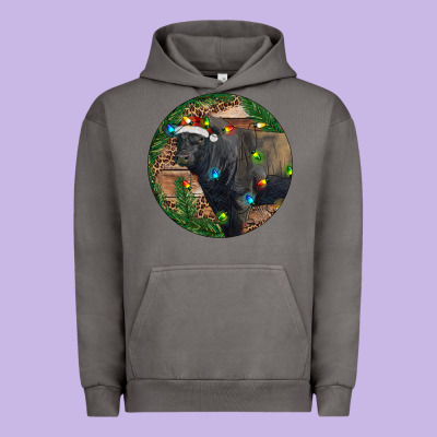 Black Angus Bull With Christmas Lights Urban Hoodie Designed By Ranaportraitstore
