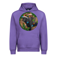 Tulip Black Angus Bull with Christmas Lights Urban Hoodie - RanaPortraitStore