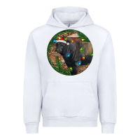 White Black Angus Bull with Christmas Lights Urban Hoodie - RanaPortraitStore