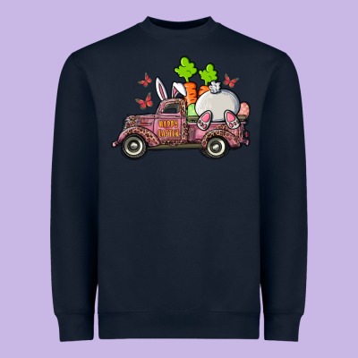 Heavyweight Sweatshirt happy easter pink truck with bunny