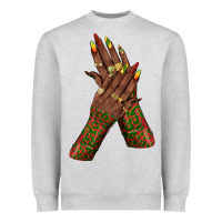 Heather Grey juneteenth nail art with afro hand Heavyweight Sweatshirt - texasbilliewilder