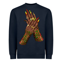 Navy juneteenth nail art with afro hand Heavyweight Sweatshirt - texasbilliewilder