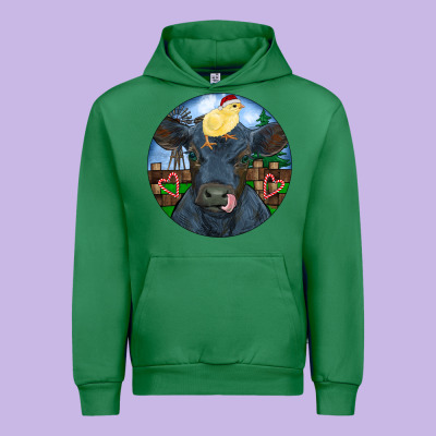 Black Angus Cattle With Santa Chick Christmas Urban Hoodie Designed By Ranaportraitstore
