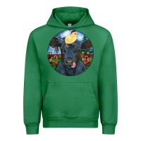 Emerald Black Angus Cattle with Santa Chick Christmas Urban Hoodie - RanaPortraitStore