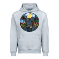 Heather Grey Black Angus Cattle with Santa Chick Christmas Urban Hoodie - RanaPortraitStore