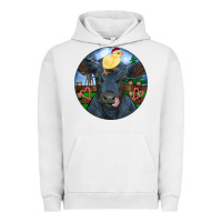 Pigment Lunar Rock Black Angus Cattle with Santa Chick Christmas Urban Hoodie - RanaPortraitStore