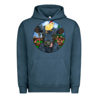 Pigment Midnight Navy Black Angus Cattle with Santa Chick Christmas Urban Hoodie - RanaPortraitStore