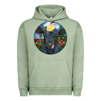 Pigment Oil Green Black Angus Cattle with Santa Chick Christmas Urban Hoodie - RanaPortraitStore