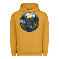 Pigment Peanut Butter Black Angus Cattle with Santa Chick Christmas Urban Hoodie - RanaPortraitStore