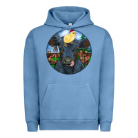 Pigment Pebble Blue Black Angus Cattle with Santa Chick Christmas Urban Hoodie - RanaPortraitStore