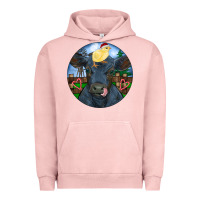 Pigment Salmon Black Angus Cattle with Santa Chick Christmas Urban Hoodie - RanaPortraitStore