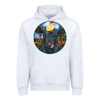 White Black Angus Cattle with Santa Chick Christmas Urban Hoodie - RanaPortraitStore