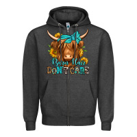 Charcoal Heather barn hair don't care long haired cow Zipper Hoodie - Jasminsmagicworld
