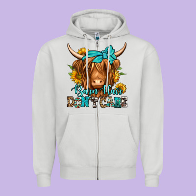 Barn Hair Don't Care Long Haired Cow Zipper Hoodie Designed By Jasminsmagicworld