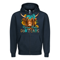 Navy barn hair don't care long haired cow Zipper Hoodie - Jasminsmagicworld