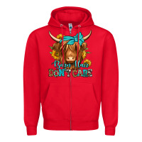 Red barn hair don't care long haired cow Zipper Hoodie - Jasminsmagicworld