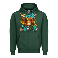 Sports Green barn hair don't care long haired cow Zipper Hoodie - Jasminsmagicworld