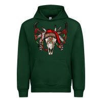 Forest Green Western Christmas Bull Skull Urban Hoodie - RanaPortraitStore