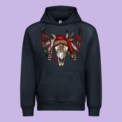 Western Christmas Bull Skull Urban Hoodie Designed By Ranaportraitstore