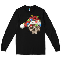Black Christmas skull with santa hat Long Sleeve Tee - FaDigitalArtStudio