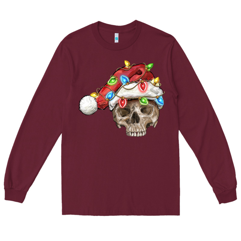 Christmas Skull With Santa Hat Long Sleeve Tee by FaDigitalArtStudio | Teevron