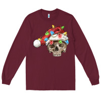 Burgundy Christmas skull with santa hat Long Sleeve Tee - FaDigitalArtStudio