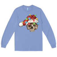 Colony Blue Christmas skull with santa hat Long Sleeve Tee - FaDigitalArtStudio