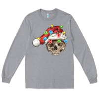 Heather Grey Christmas skull with santa hat Long Sleeve Tee - FaDigitalArtStudio