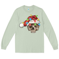 Matcha Christmas skull with santa hat Long Sleeve Tee - FaDigitalArtStudio