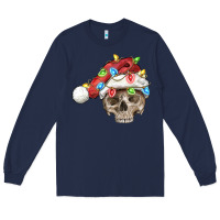 Navy Christmas skull with santa hat Long Sleeve Tee - FaDigitalArtStudio