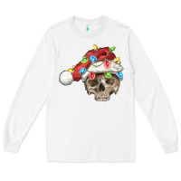 White Christmas skull with santa hat Long Sleeve Tee - FaDigitalArtStudio