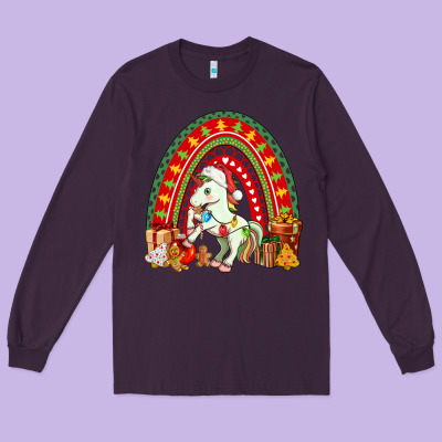 Christmas Unicorn Rainbow Long Sleeve Tee Designed By Fadigitalartstudio