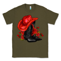 Army Green valentines day cowboy boots red  and roses Classic Tee - AdoDesignShop
