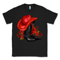 Black valentines day cowboy boots red  and roses Classic Tee - AdoDesignShop