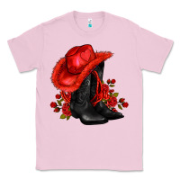 Bubblegum Pink valentines day cowboy boots red  and roses Classic Tee - AdoDesignShop