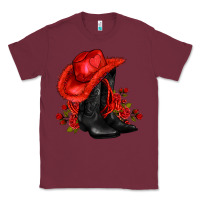 Burgundy valentines day cowboy boots red  and roses Classic Tee - AdoDesignShop